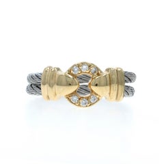 Charriol Diamond Ring - Stainless Steel Yellow Gold 18k Round Circle Buckle SZ 8