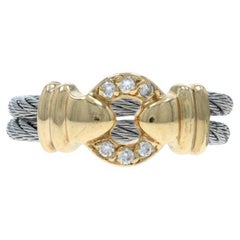 Charriol Diamond Ring - Stainless Steel Yellow Gold 18k Round Circle Buckle SZ 8