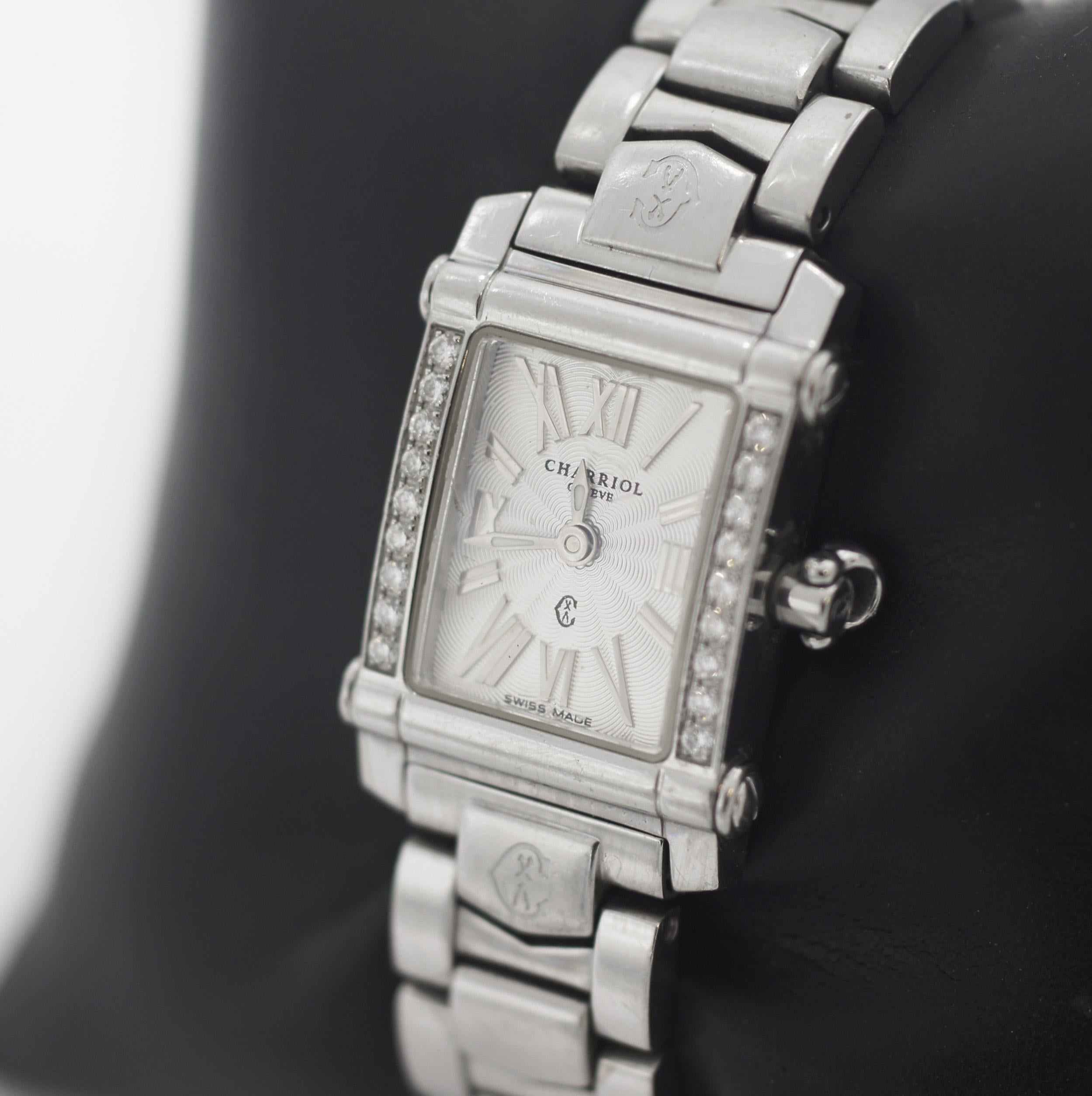 Round Cut Charriol Diamond Stainless Steel Watch For Sale