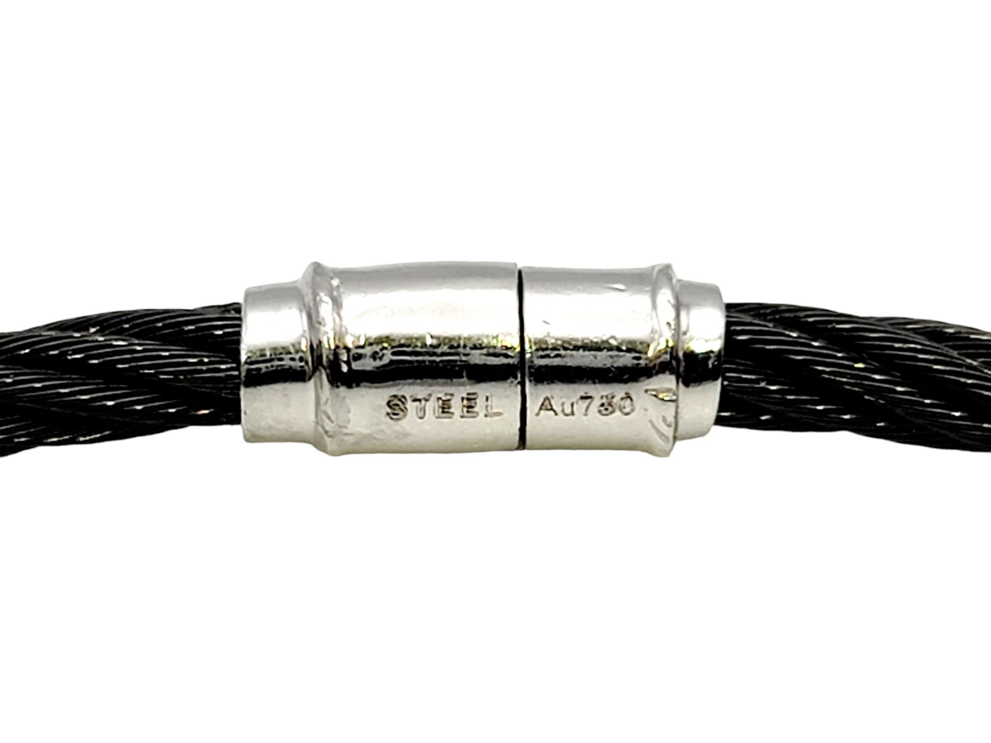 Contemporary Charriol Diamond Station Bracelet 18 Karat White Gold and Black Stainless Steel For Sale