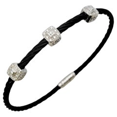 Charriol Diamond Station Bracelet 18 Karat White Gold and Black Stainless Steel