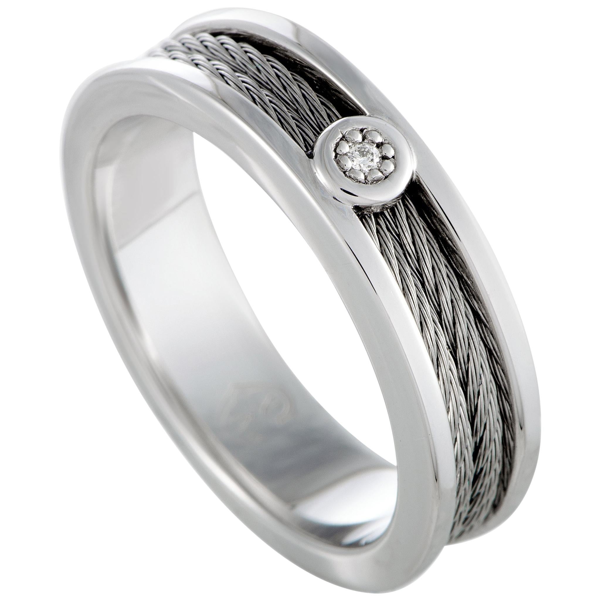 Charriol Engagement Sterling Silver and Stainless Steel Diamond Cable Band Ring