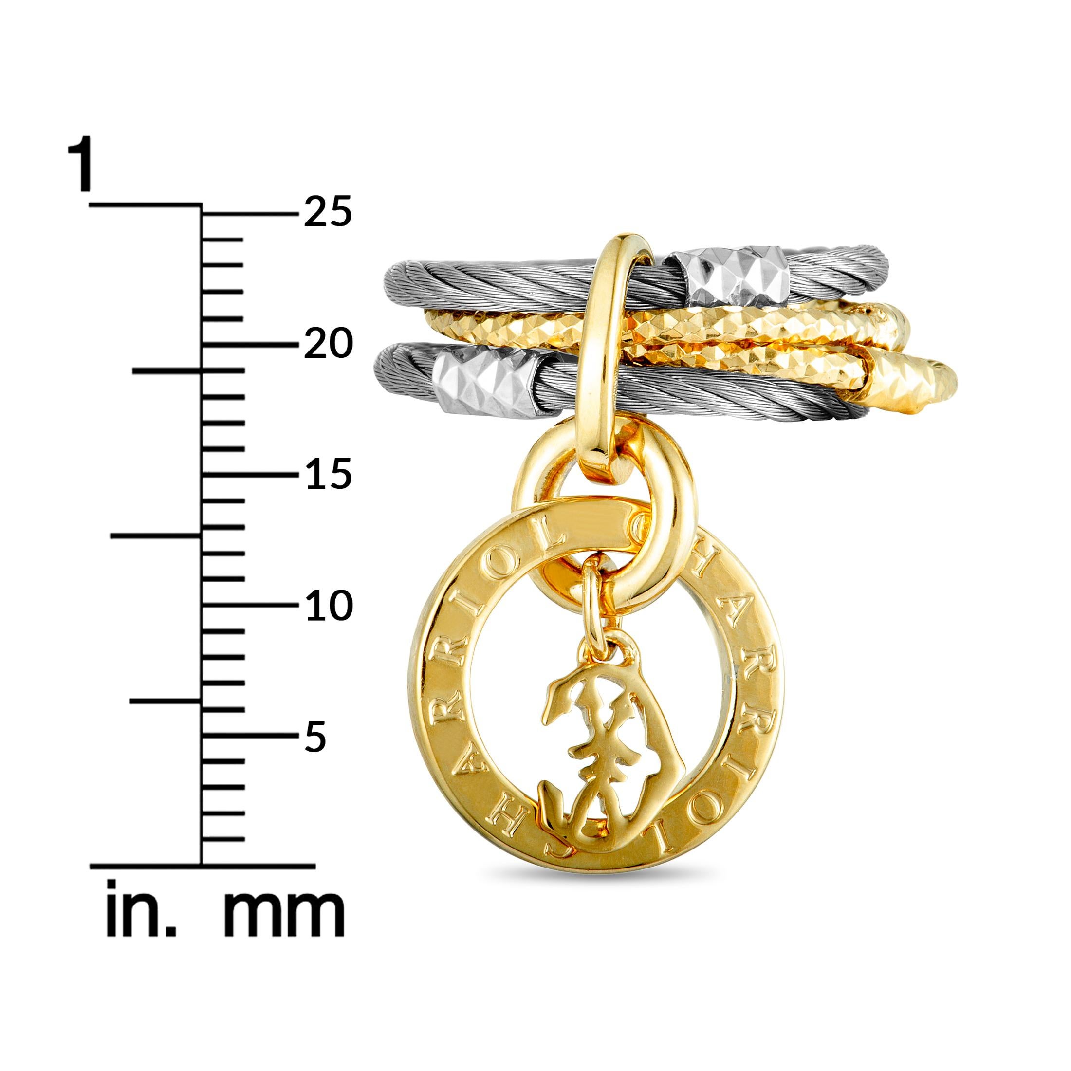 Charriol Fête du Jour Stainless Steel and Yellow PVD Signature Charm Band Ring 3