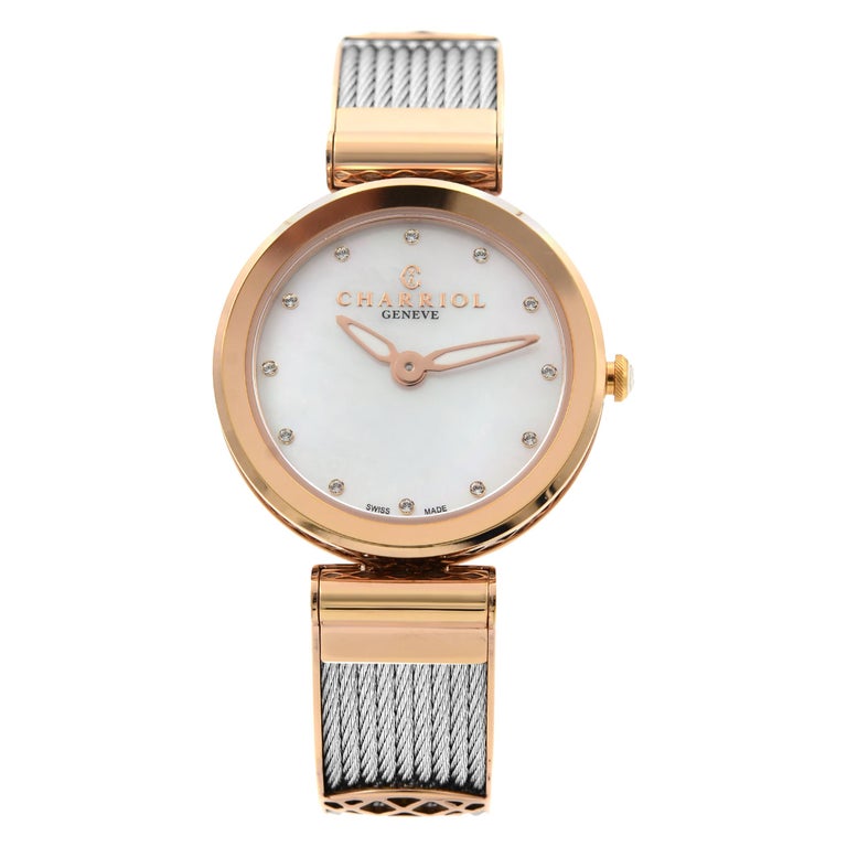 Charriol Forever Crystal White MOP Dial Steel Ladies Quartz Watch  FE32.102.005 For Sale at 1stDibs