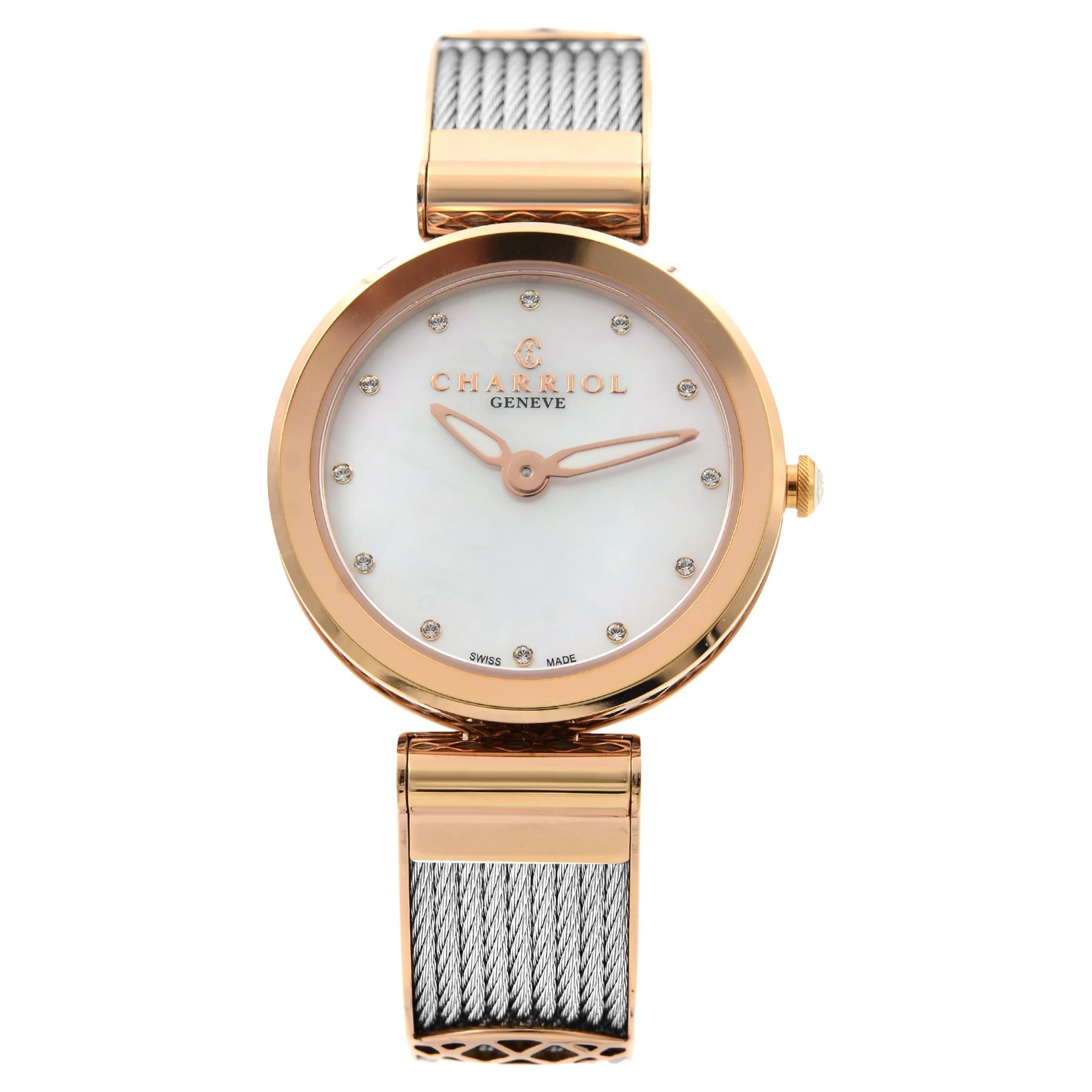 Charriol Forever Crystal White MOP Dial Steel Ladies Quartz Watch FE32.102.005