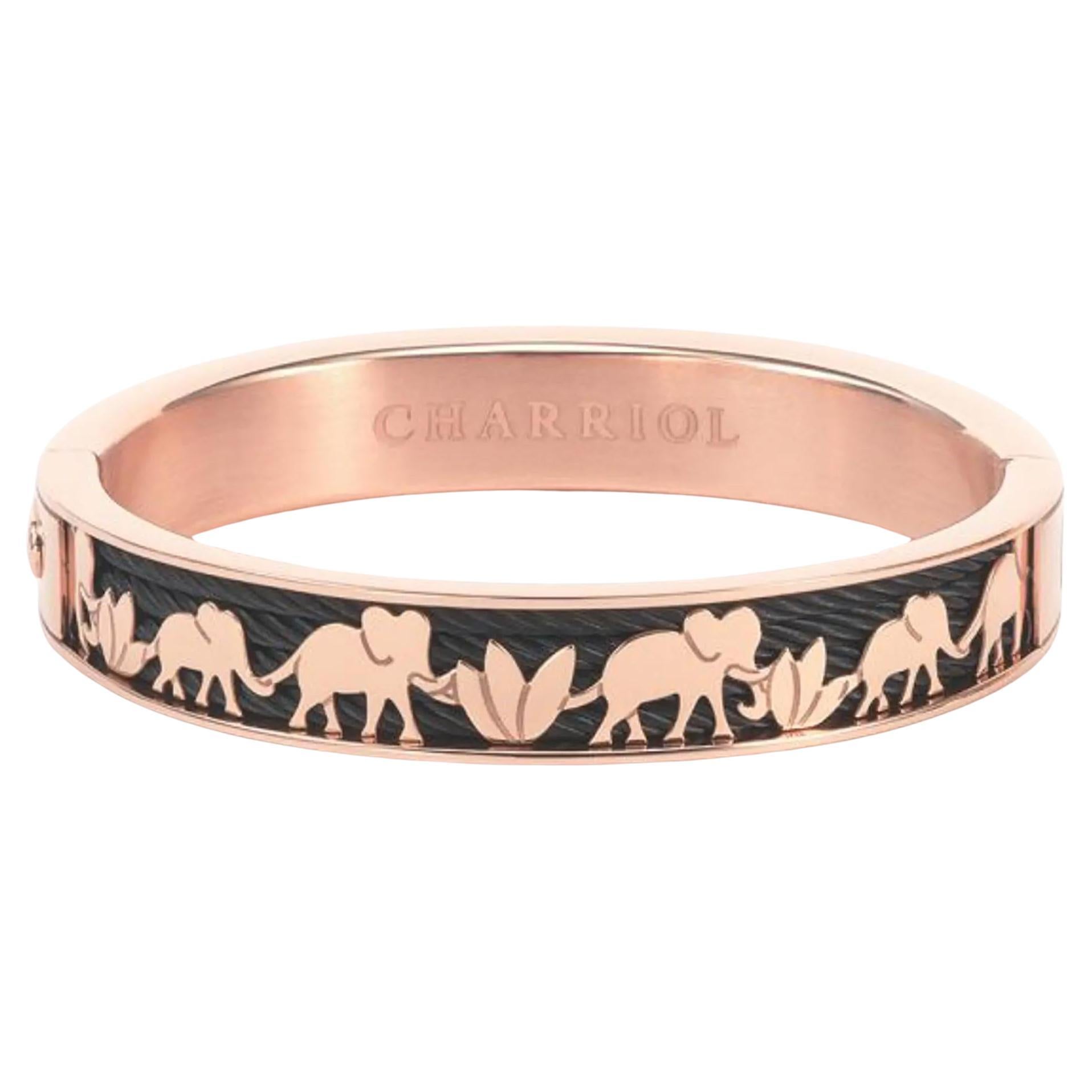 Charriol Forever Elephant Rose Gold PVD Steel Bangle 04-302-1139-18 Size L For Sale