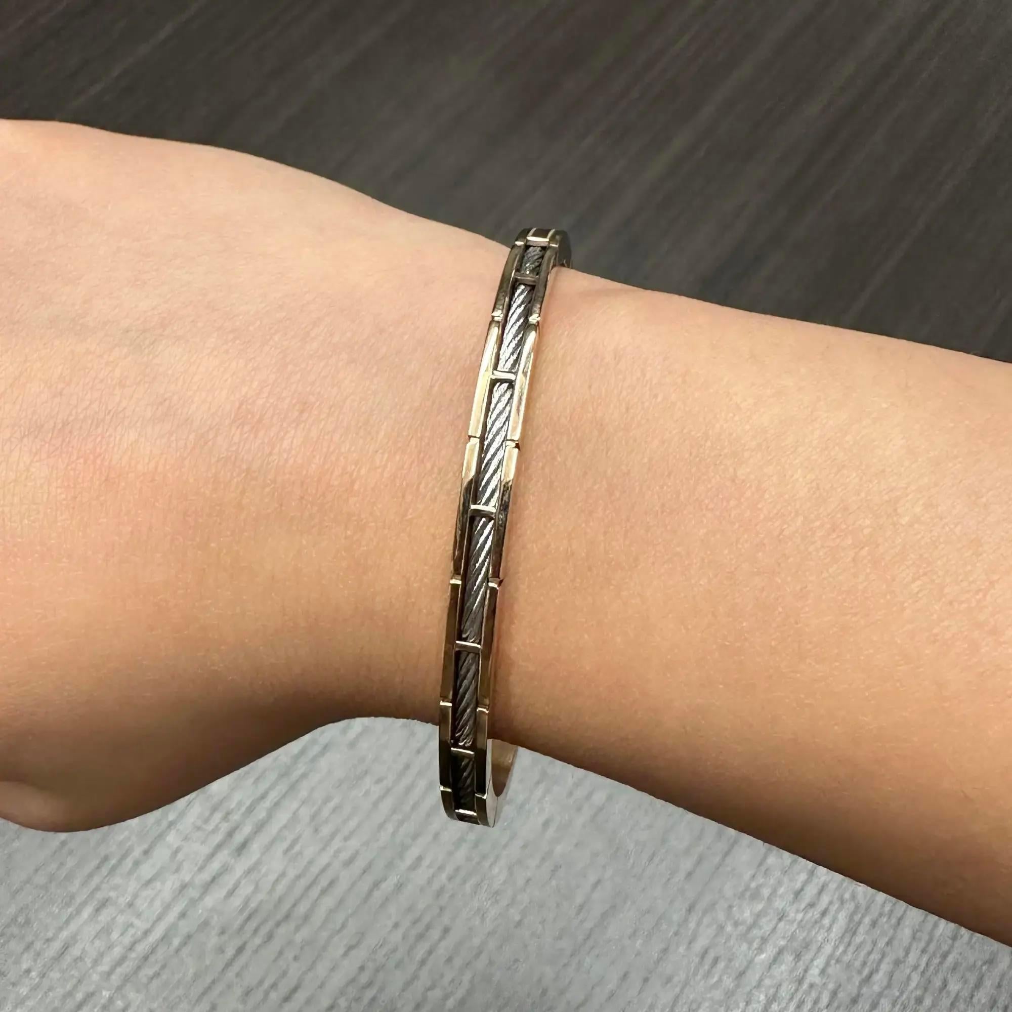 Charriol Forever Slim Svart PVD Rose Gold Steel Wire Bangle 04-102-1139-21 Sz L In New Condition For Sale In New York, NY