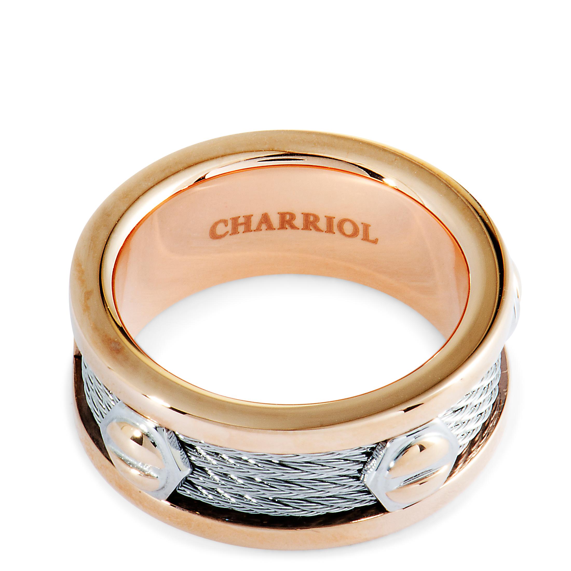 Men's Charriol Forever Stainless Steel and Rose PVD Screws Cable Band Ring