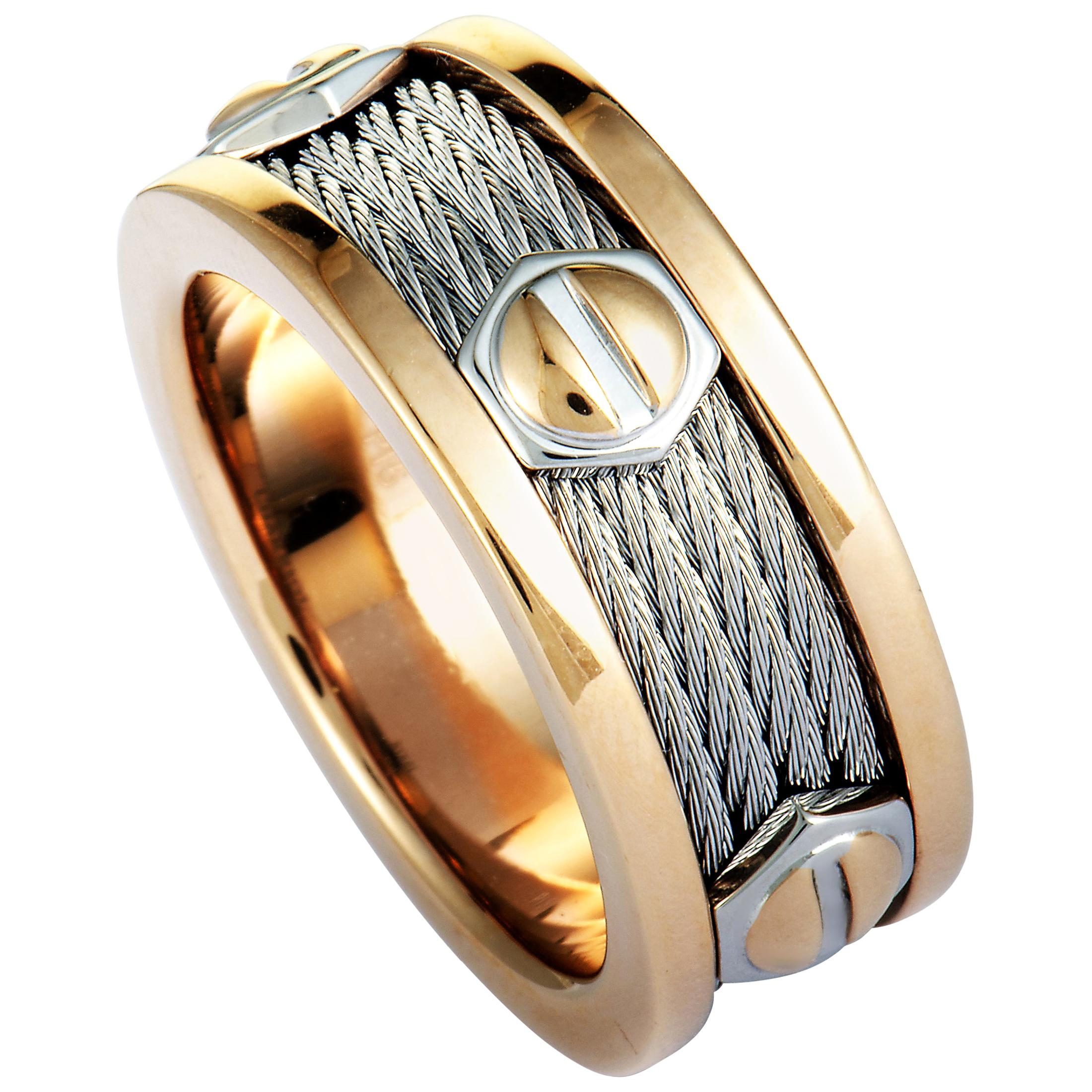 Charriol Forever Stainless Steel and Rose PVD Screws Cable Band Ring at