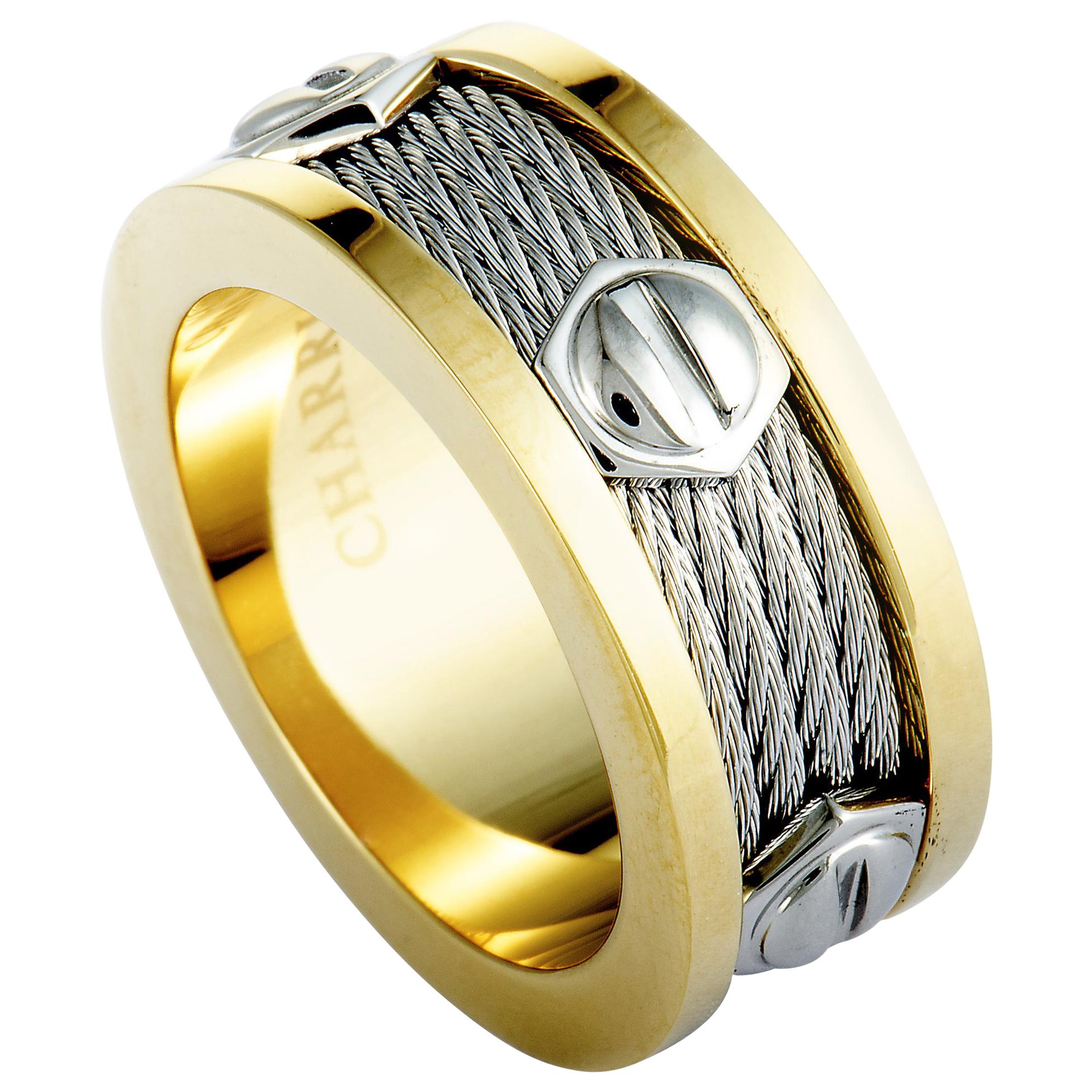 Charriol Forever Stainless Steel and Yellow PVD Screws Cable Band Ring