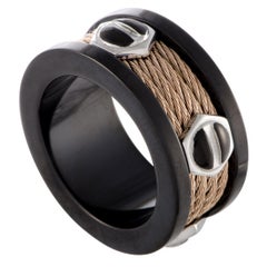 Charriol Forever Stainless Steel Black and Pink PVD Cable Band Ring