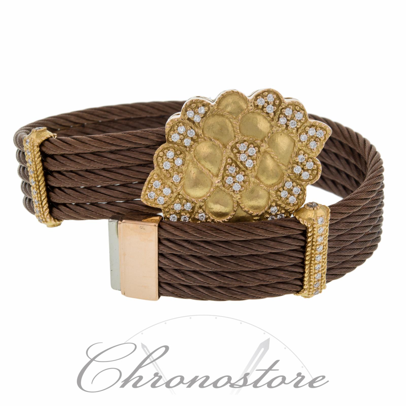 Women's Charriol Gold Brown Petra and Diamond Cluster Celtic Cable Bangle Bracelet