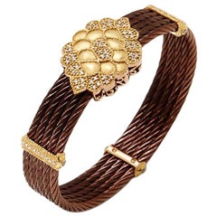 Charriol Gold Brown Petra and Diamond Cluster Celtic Cable Bangle Bracelet