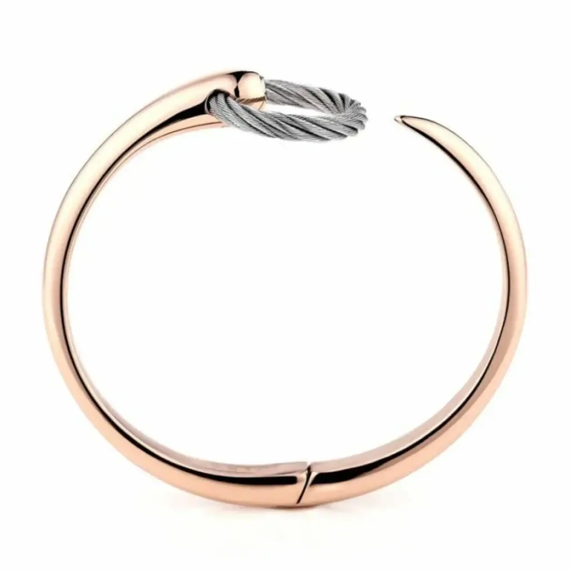 Moderne Charriol Infinity Zen Rose Gold PVD Steel Cable Bangle 04-102-1232-0 Taille M en vente