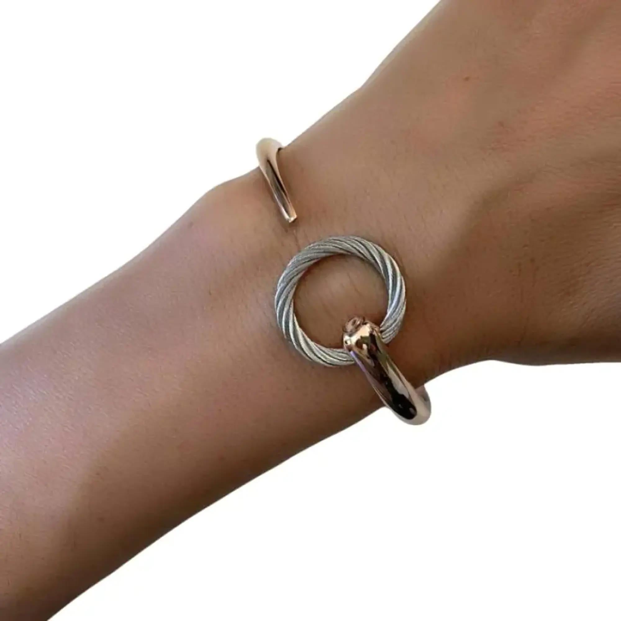 Women's or Men's Charriol Infinity Zen Rose Gold PVD Steel Cable Bangle 04-102-1232-0 Size M For Sale