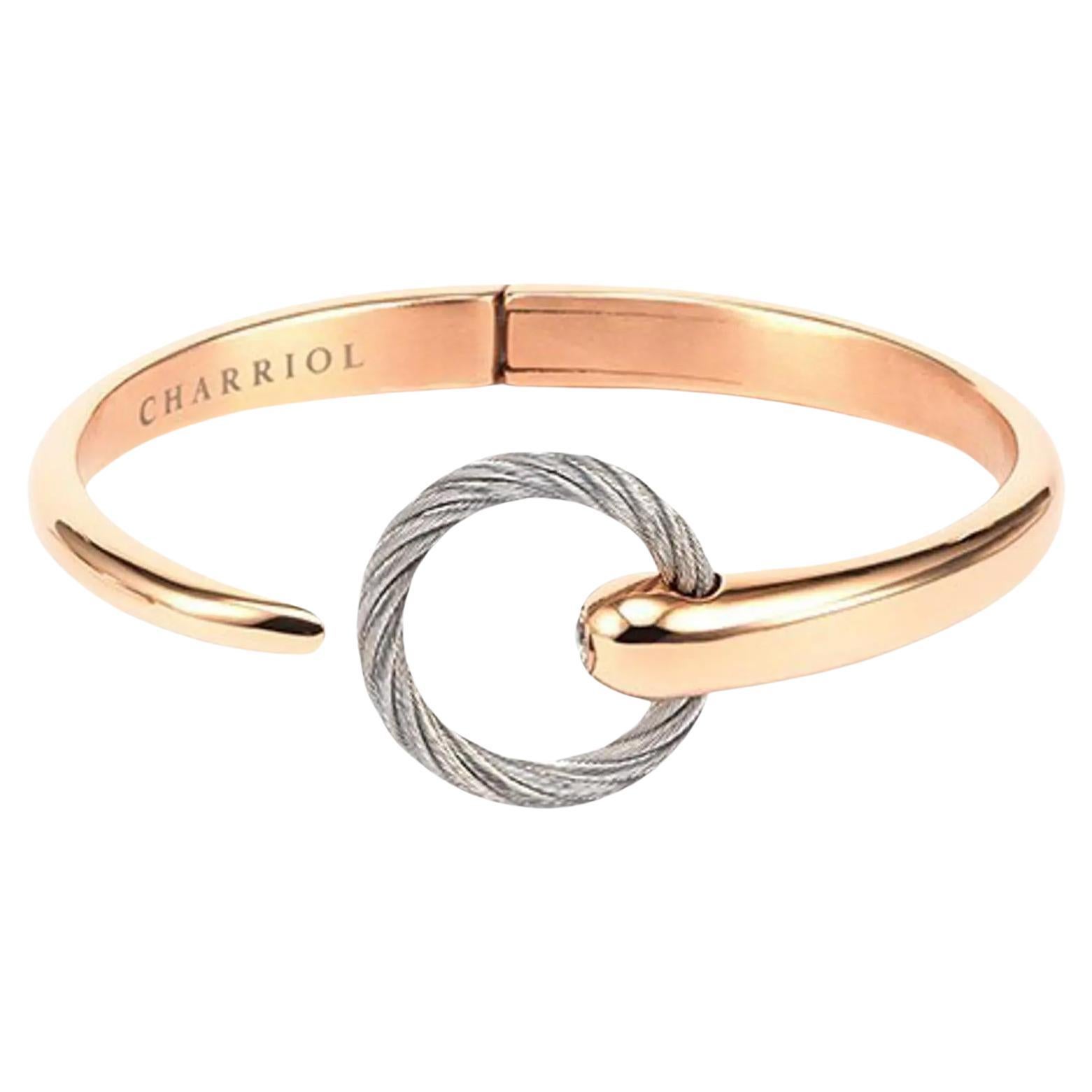 Charriol Infinity Zen Rose Gold PVD Steel Cable Bangle 04-102-1232-0 Taille M en vente