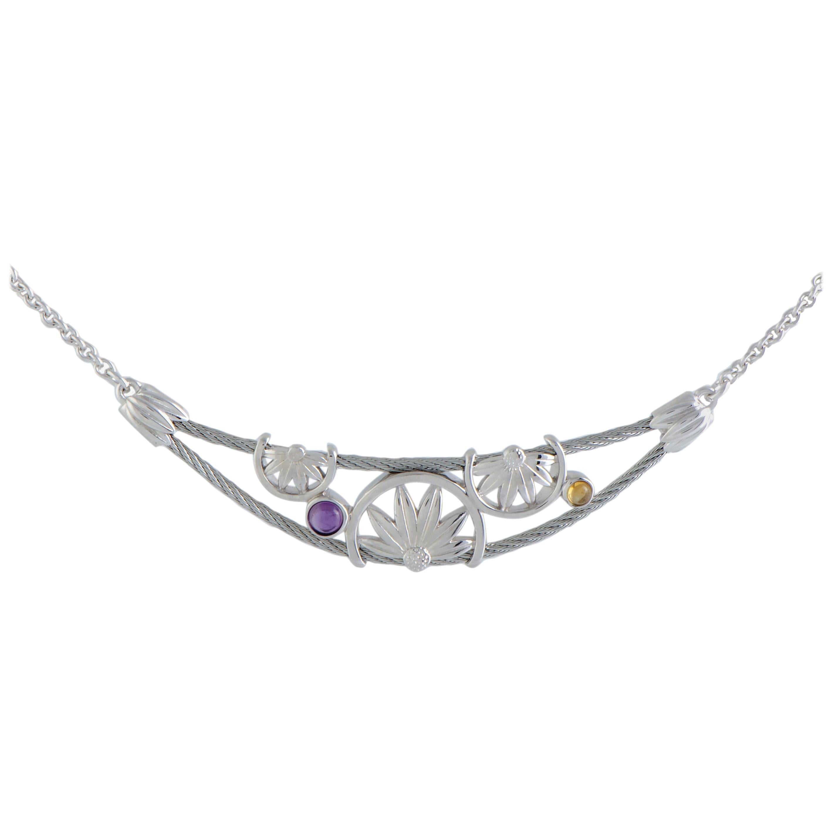 Charriol Kimono Stainless Steel Amethyst and Citrine Crescent Moon Pendant