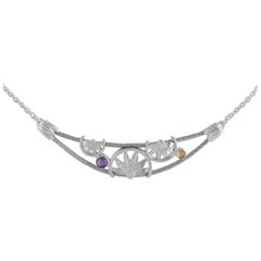 Charriol Kimono Stainless Steel Amethyst and Citrine Crescent Moon Pendant