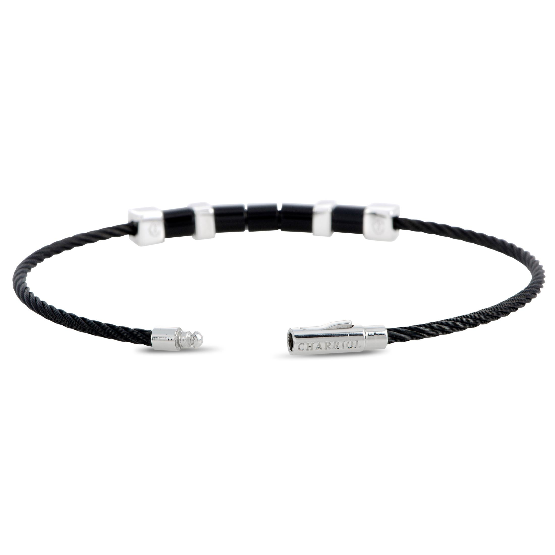 Charriol Laetitia Stainless Steel and Black PVD Black Agate Bracelet Size Small In New Condition In Southampton, PA