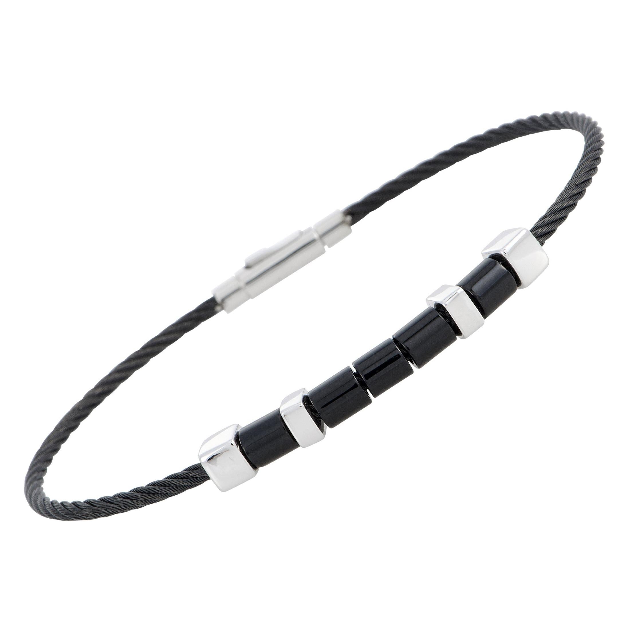 Charriol Laetitia Stainless Steel and Black PVD Black Agate Bracelet Size Small