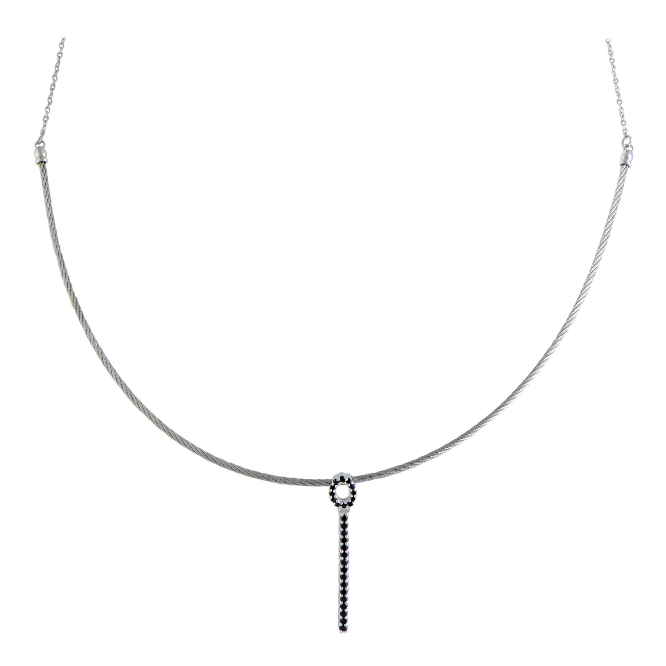 Charriol Laetitia Stainless Steel Black Spinels Petite Pendant Cable Necklace