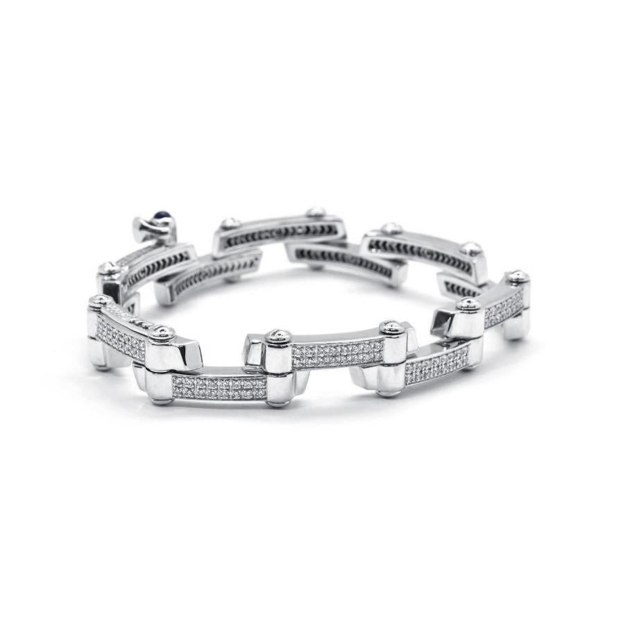Round Cut Charriol Limited Edition 18 Karat White Gold Link Bracelet
