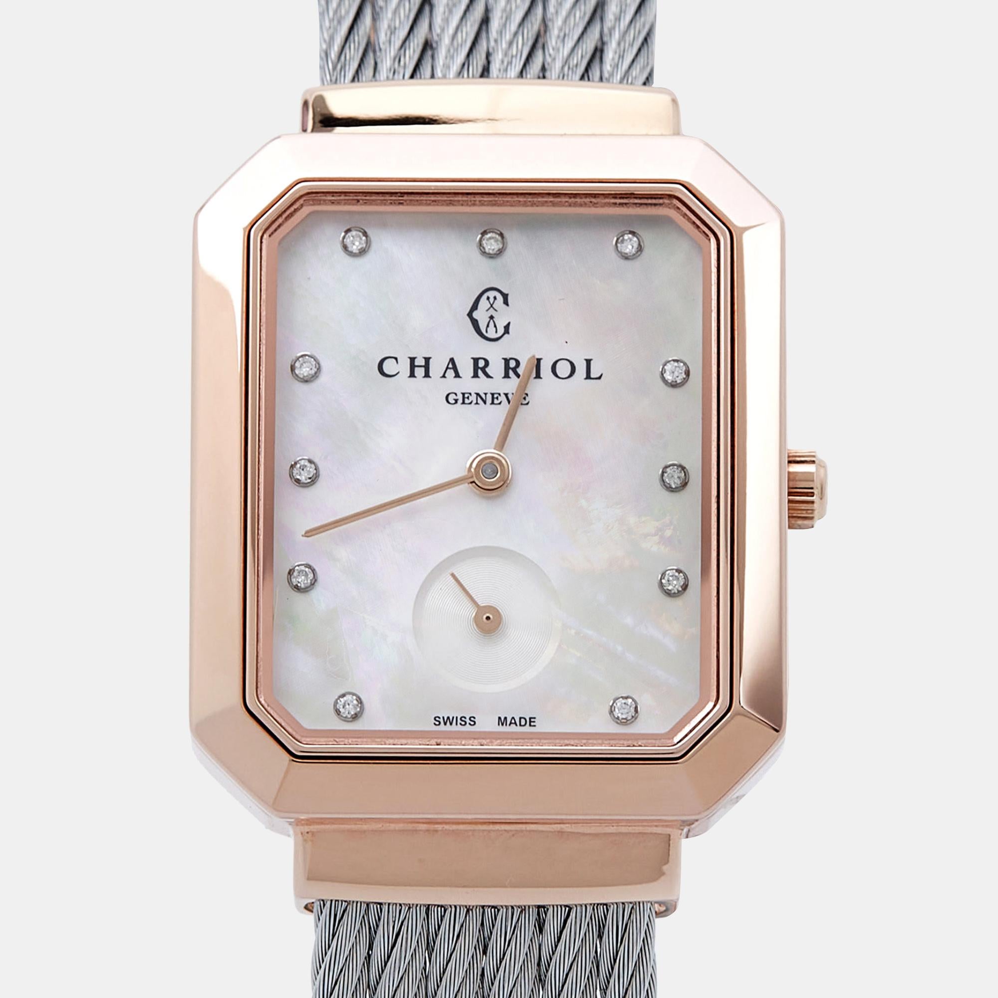 Charriol Mother of Pearl Diamond St-Tropez STREP.560.001 Women Wristwatch26 mm In Good Condition In Dubai, Al Qouz 2