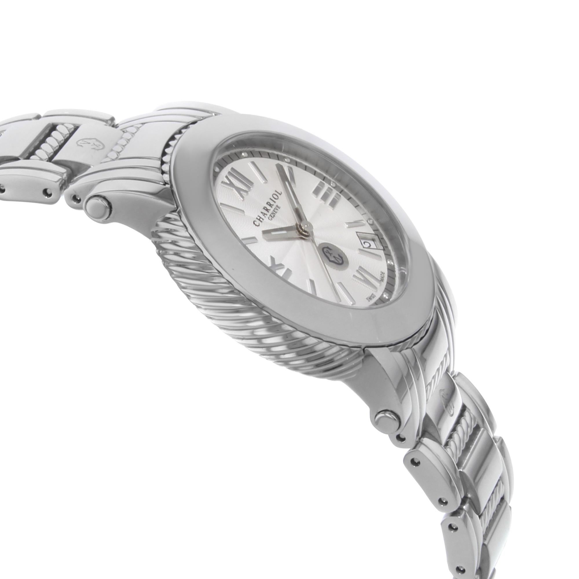 Modern Charriol Parisii Silver Guilloche Steel Quartz Ladies Watch P33S.P33.001