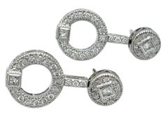 Charriol - Boucles d'oreilles pendantes en or blanc 18 carats avec pavé de diamants en forme de cercle ouvert