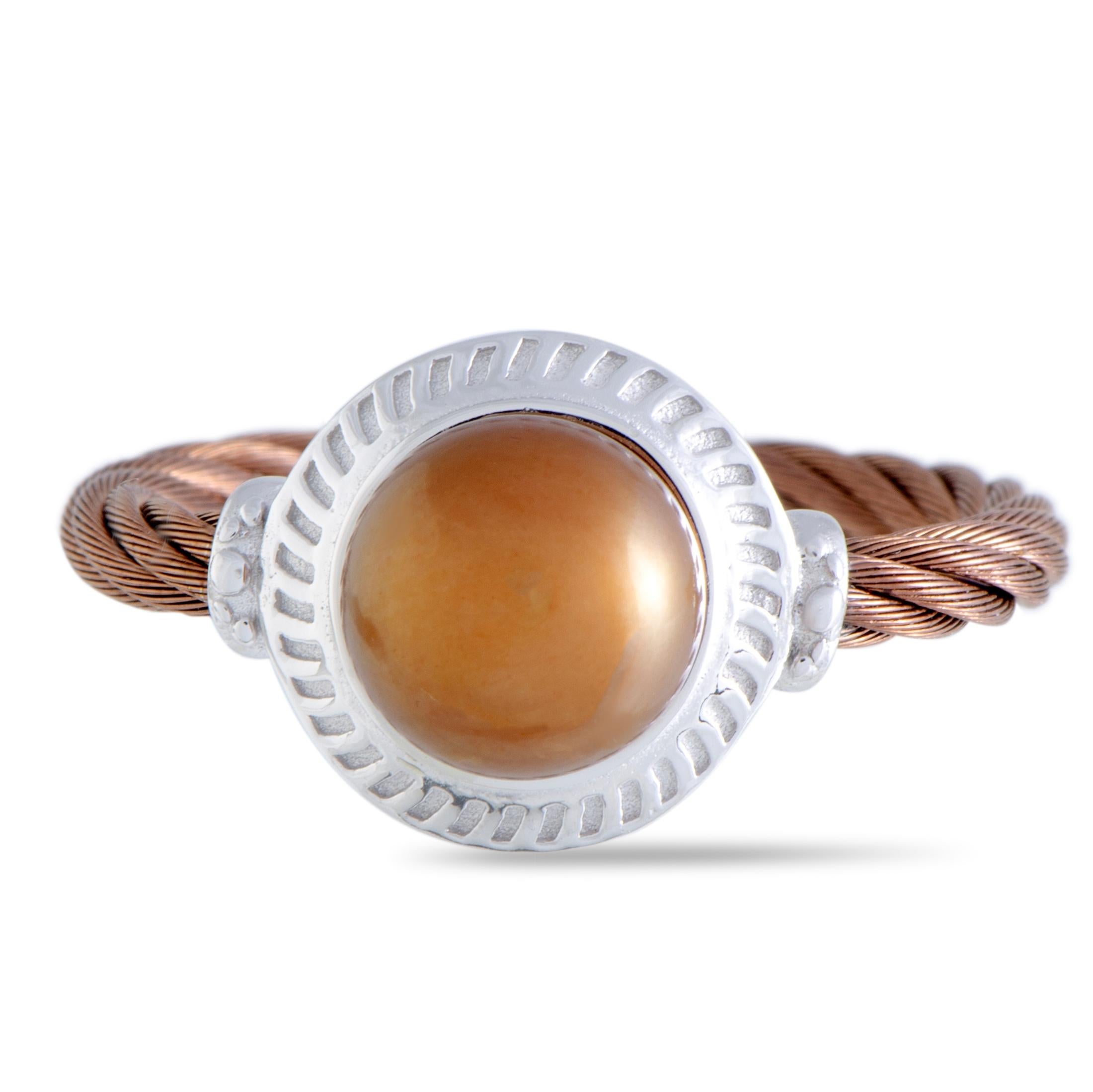 Round Cut Charriol Pearl Stainless Steel and Bronze PVD Brown Pearl Round Cable Ring