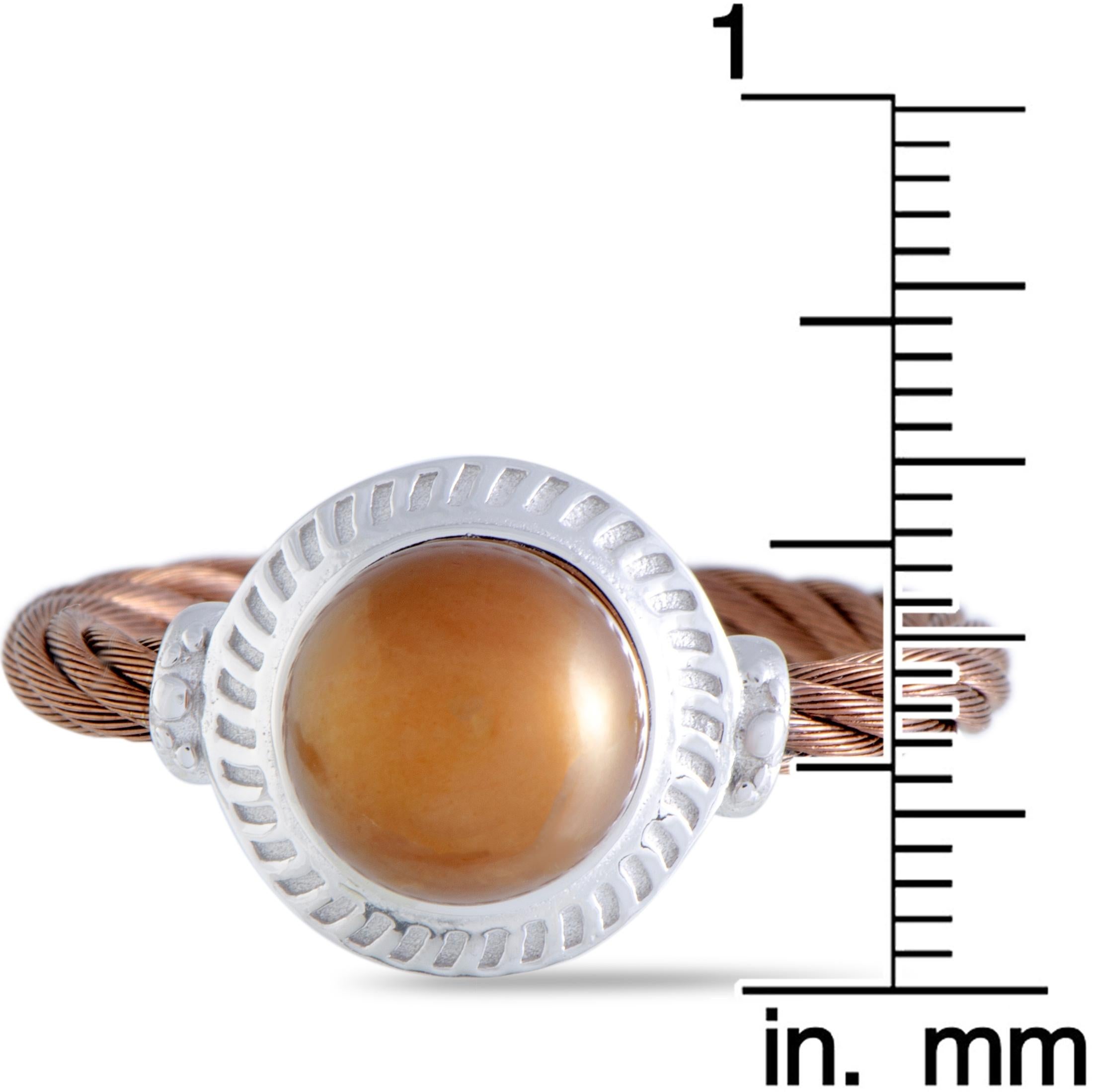 Charriol Pearl Stainless Steel and Bronze PVD Brown Pearl Round Cable Ring In New Condition In Southampton, PA