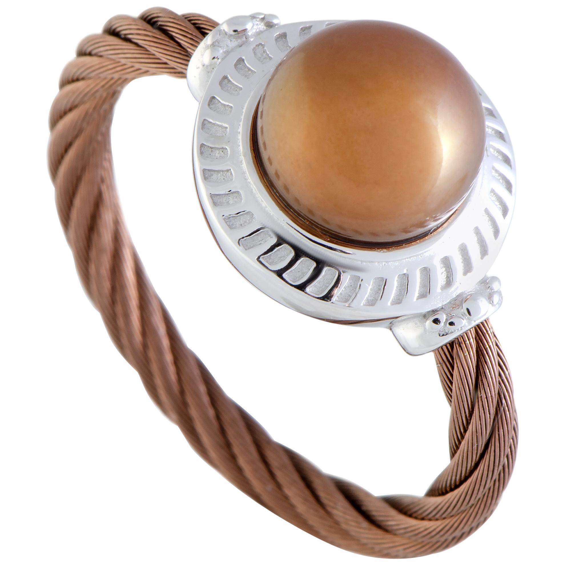 Charriol Pearl Stainless Steel and Bronze PVD Brown Pearl Round Cable Ring