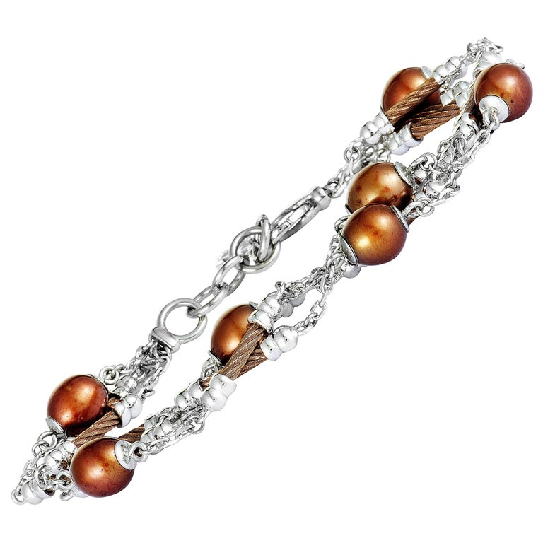 Charriol Pearl Stainless Steel and Bronze PVD Brown Pearls Bracelet For Sale