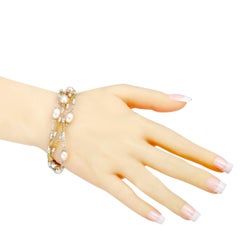 Charriol Pulsera de perlas de acero inoxidable y crema de PVD amarillo