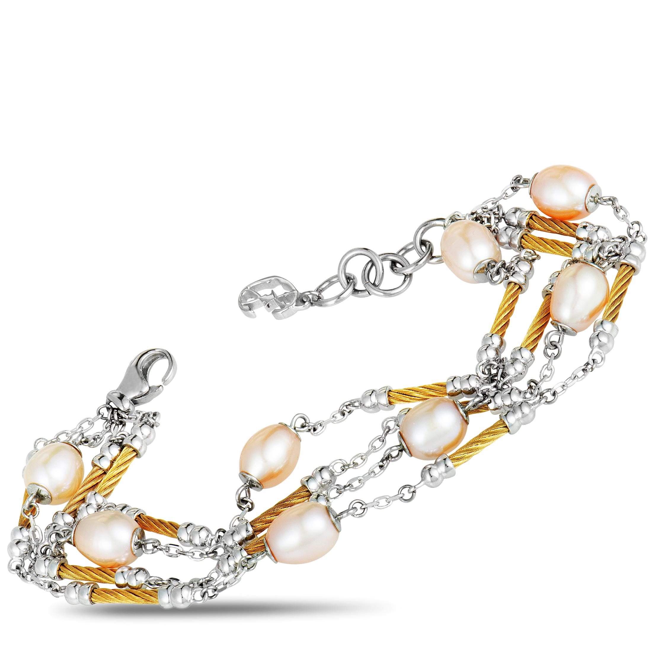 Bracelet de perles Charriol en acier inoxydable et perles jaunes PVD de couleur crème Neuf - En vente à Southampton, PA