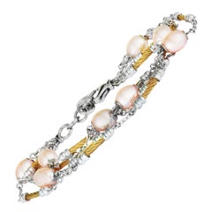 Used Charriol Pearl Stainless Steel and Yellow PVD Cream Pearls Bracelet