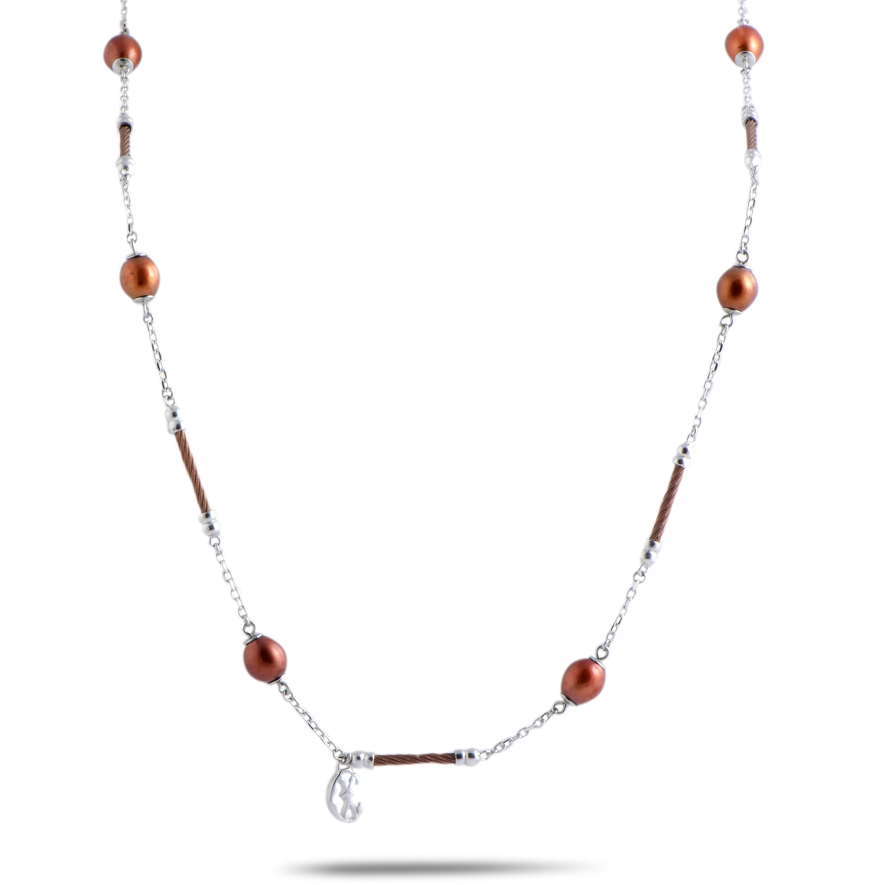 Charriol Perle Edelstahl Bronze PVD Braun Perlen Lange Halskette im Zustand „Neu“ im Angebot in Southampton, PA