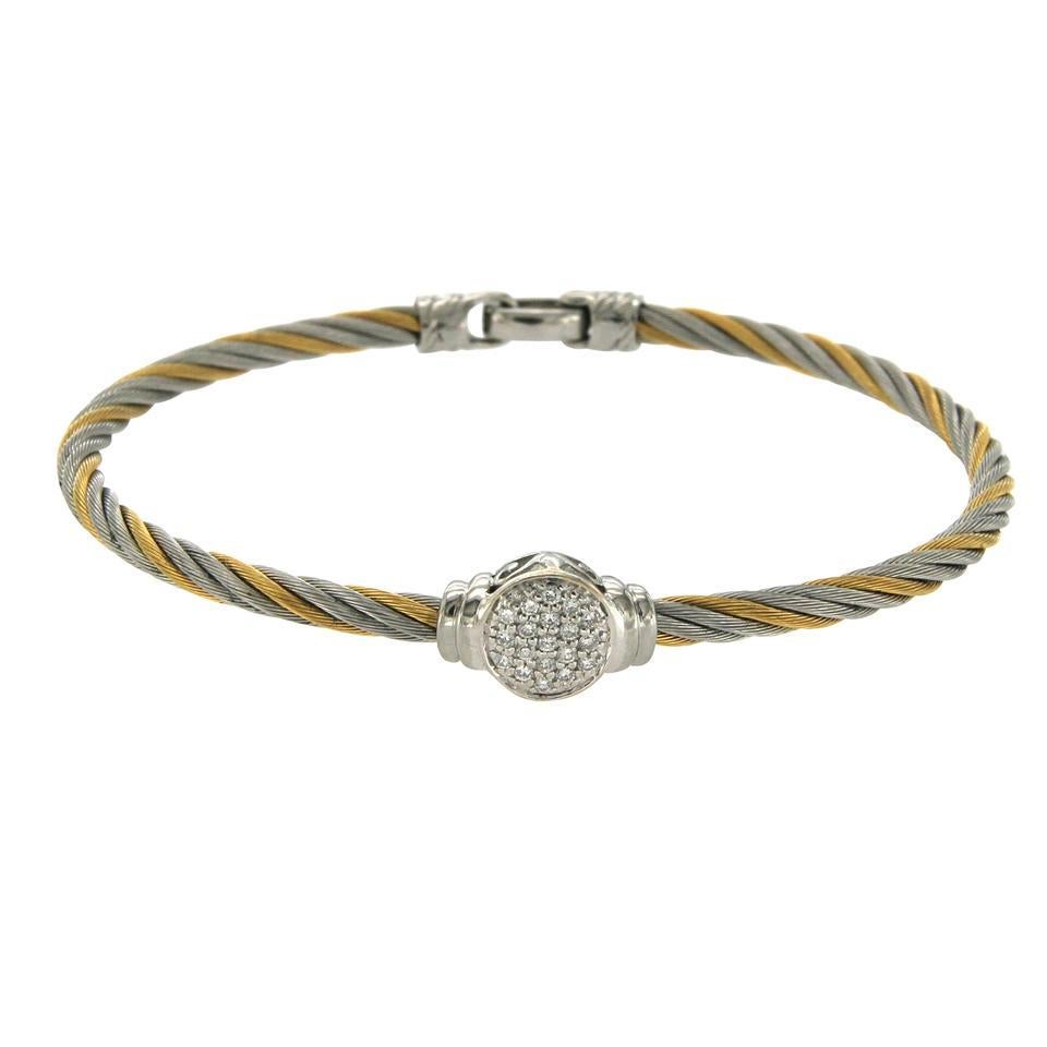 Charriol Philippe 18 Karat Gold and Tow-Tone Steel Diamonds Cable Bracelet