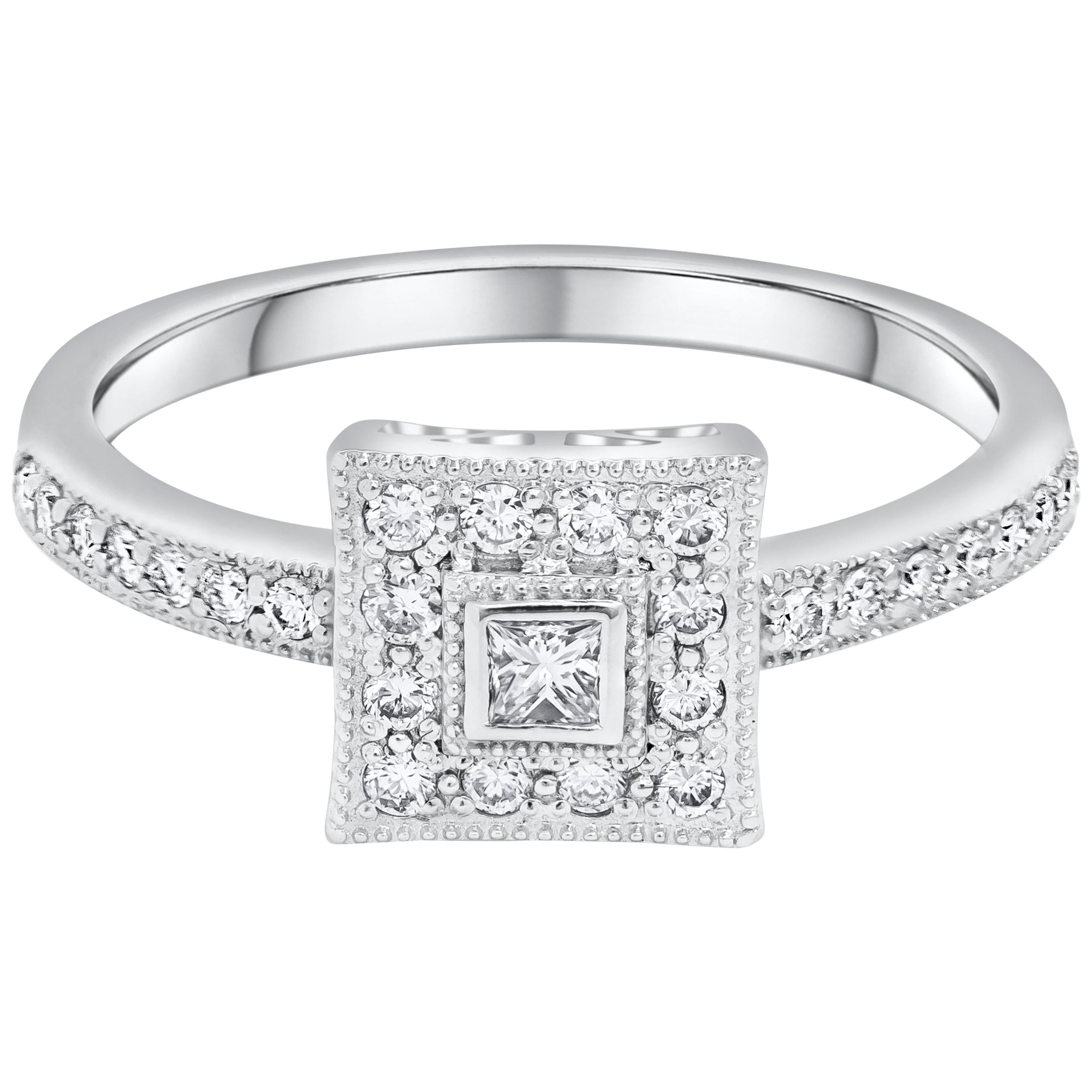 NEW $2150 Charriol Diamant Halo Ring 18k Weißgold Facette Größe 6.5 Flamme Blanchieren 