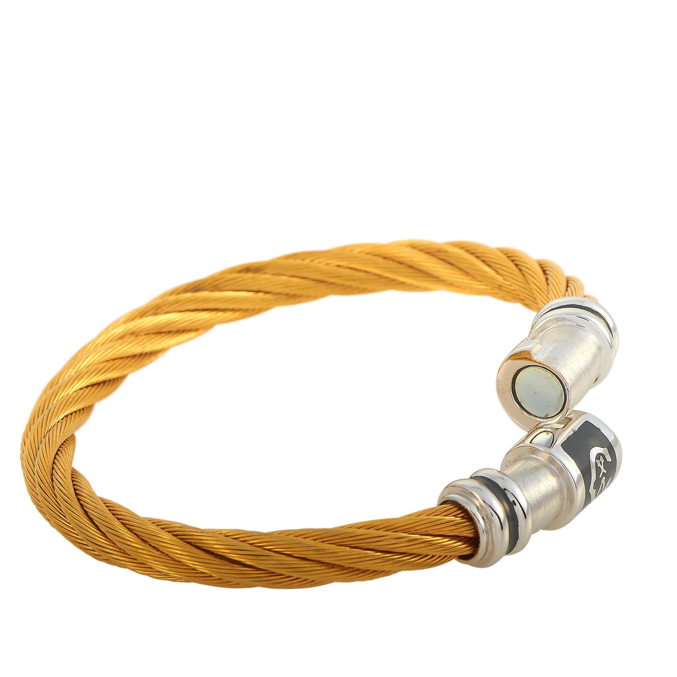 Charriol Stainless Steel and Yellow PVD Bangle Bracelet Size Large In New Condition In Southampton, PA