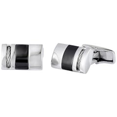 Charriol Stainless Steel Black Enamel Cable Rectangle Cufflinks