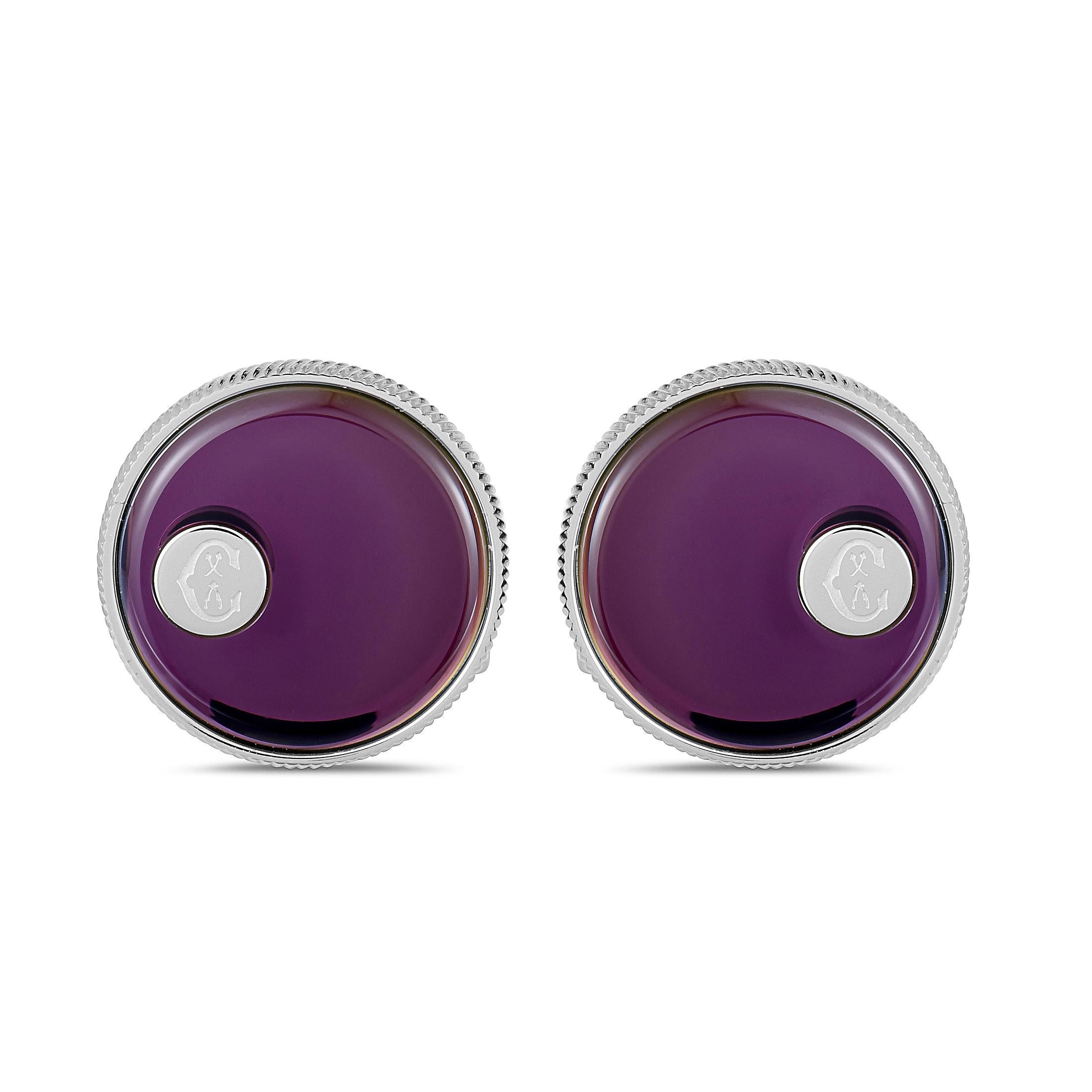 Polished to perfection and adorned with a magnificently regal shade of purple, the irresistibly attractive surface of these glorious cufflinks from Charriol produces exceptional play of light with its immaculately smooth and slightly concave shape