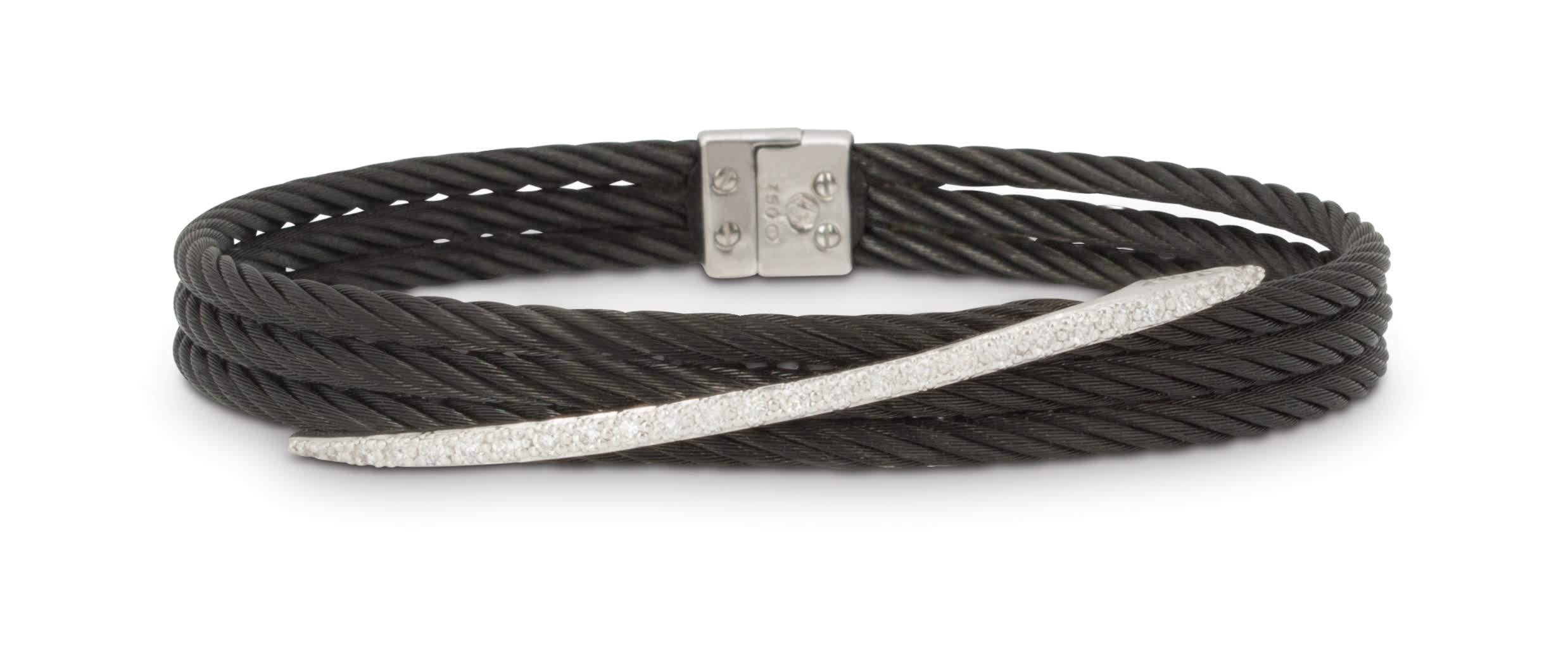 Round Cut Charriol Stainless Steel White Gold and Diamond Bracelet