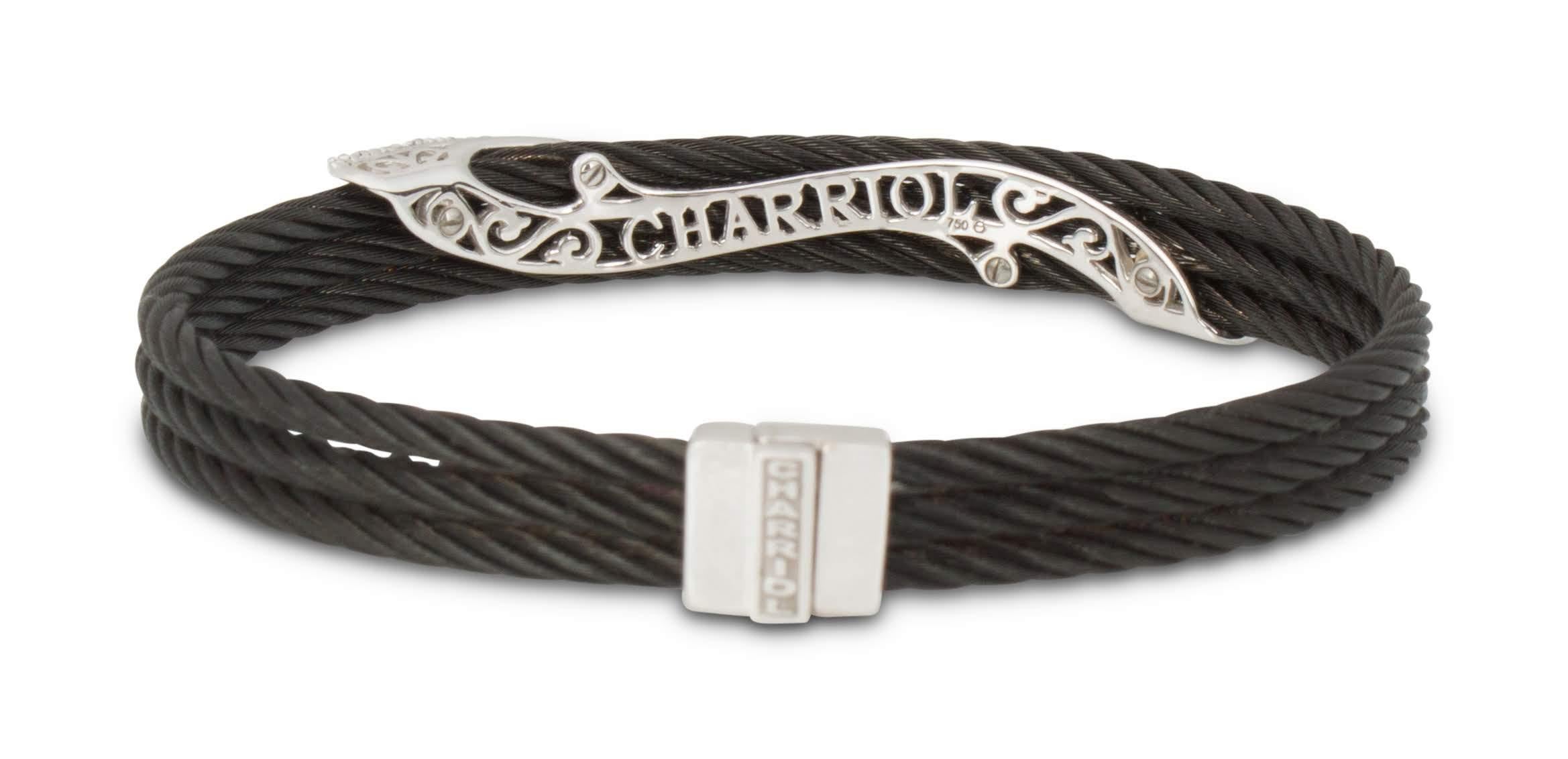 Charriol Stainless Steel White Gold and Diamond Bracelet In Excellent Condition In New York, NY