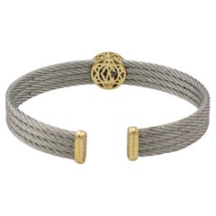 Charriol Steel & 18 Karat Gold 4-Row Cable Natural Diamond Cuff Flex Bracelet