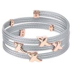 Charriol Twist Stainless Steel Rose Gold PVD Crosses Bangle 04-102-1248-5 Sz M