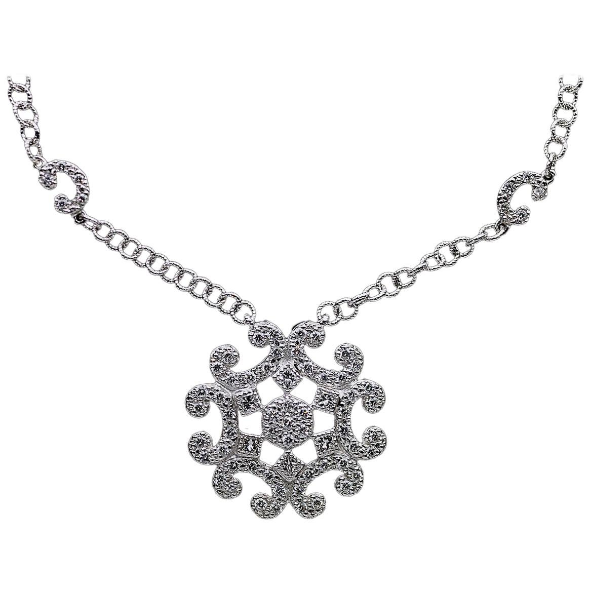 Charriol White Gold Round Diamond Snowflake Choker Necklace