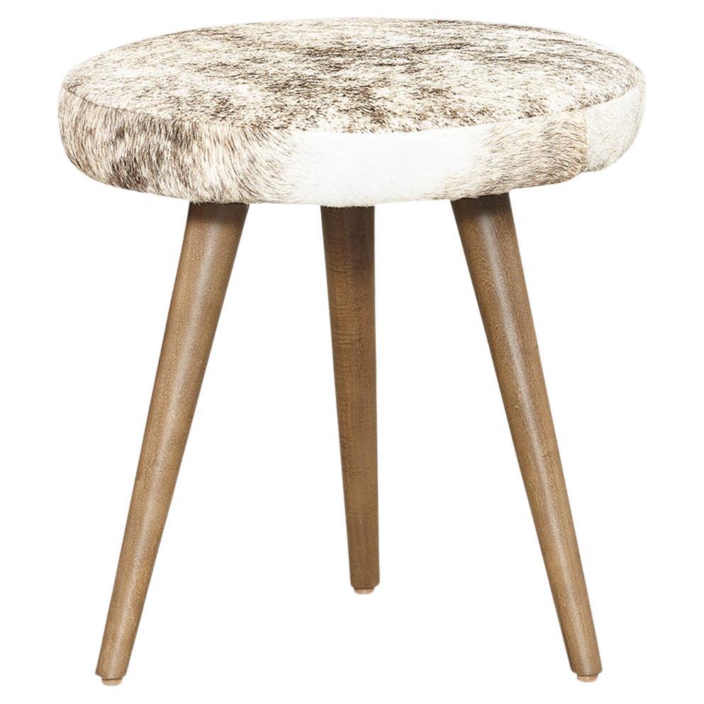 "Charron" American Hair on Hide Leather Stool 'Large' by Christiane Lemieux