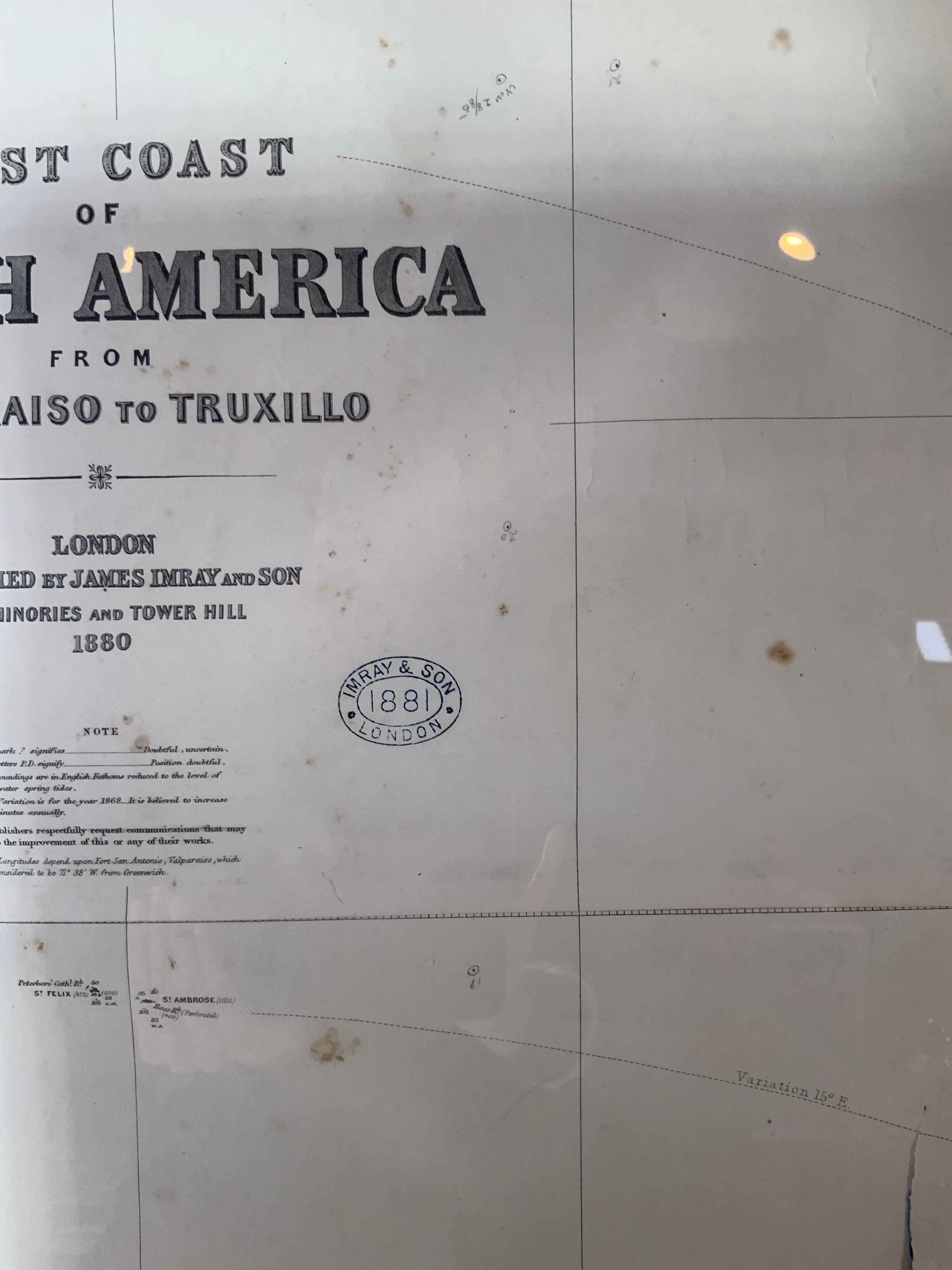 Anglais Tableau de la côte ouest de l'Amérique du Sud par James Imray and Son en vente