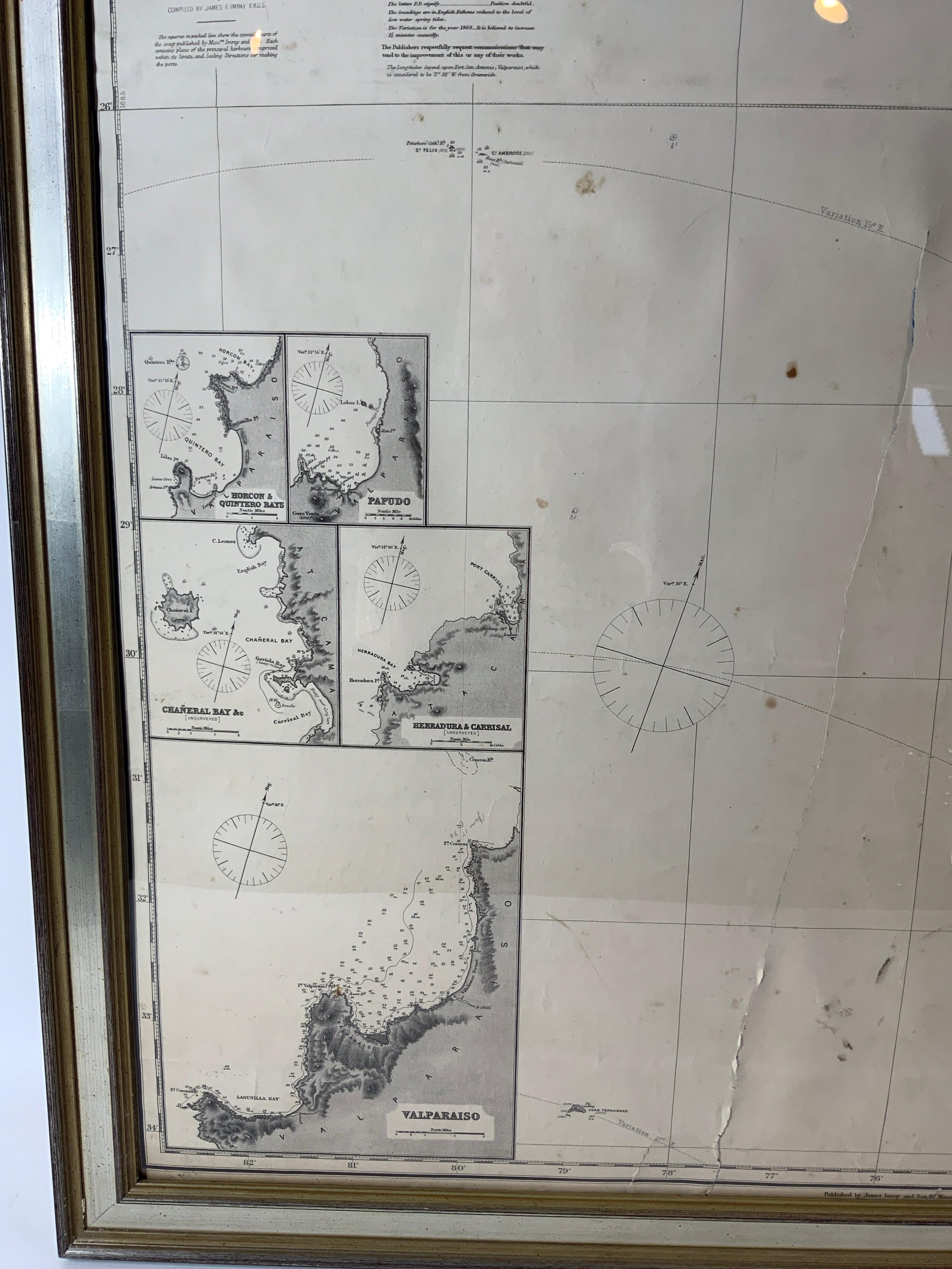 English Chart of West Coast of South America by James Imray and Son For Sale